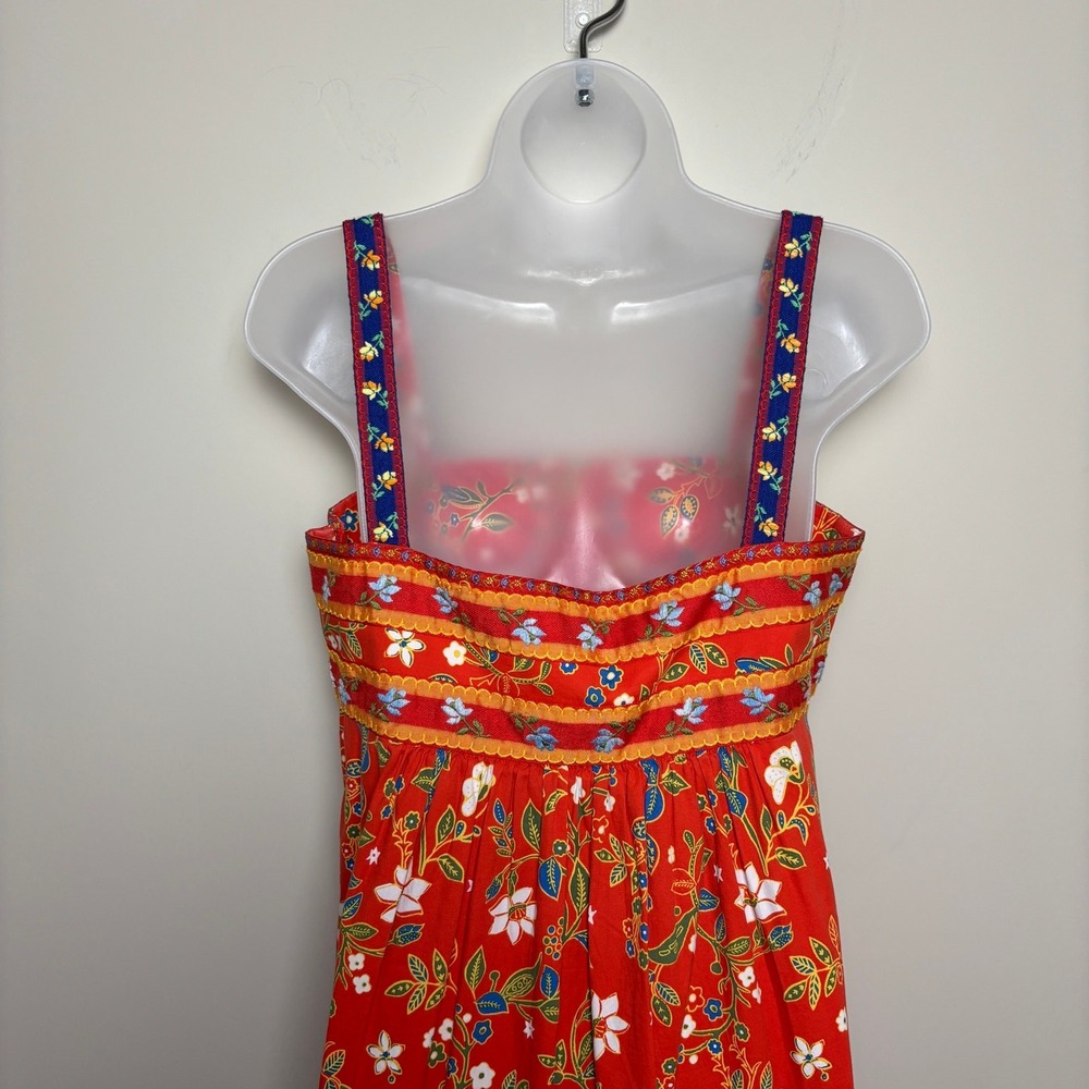 Tory Burch Dayton Orange Samba Batik Floral Tiered Summer Midi Dress Womens 8 - Picture 7 of 9